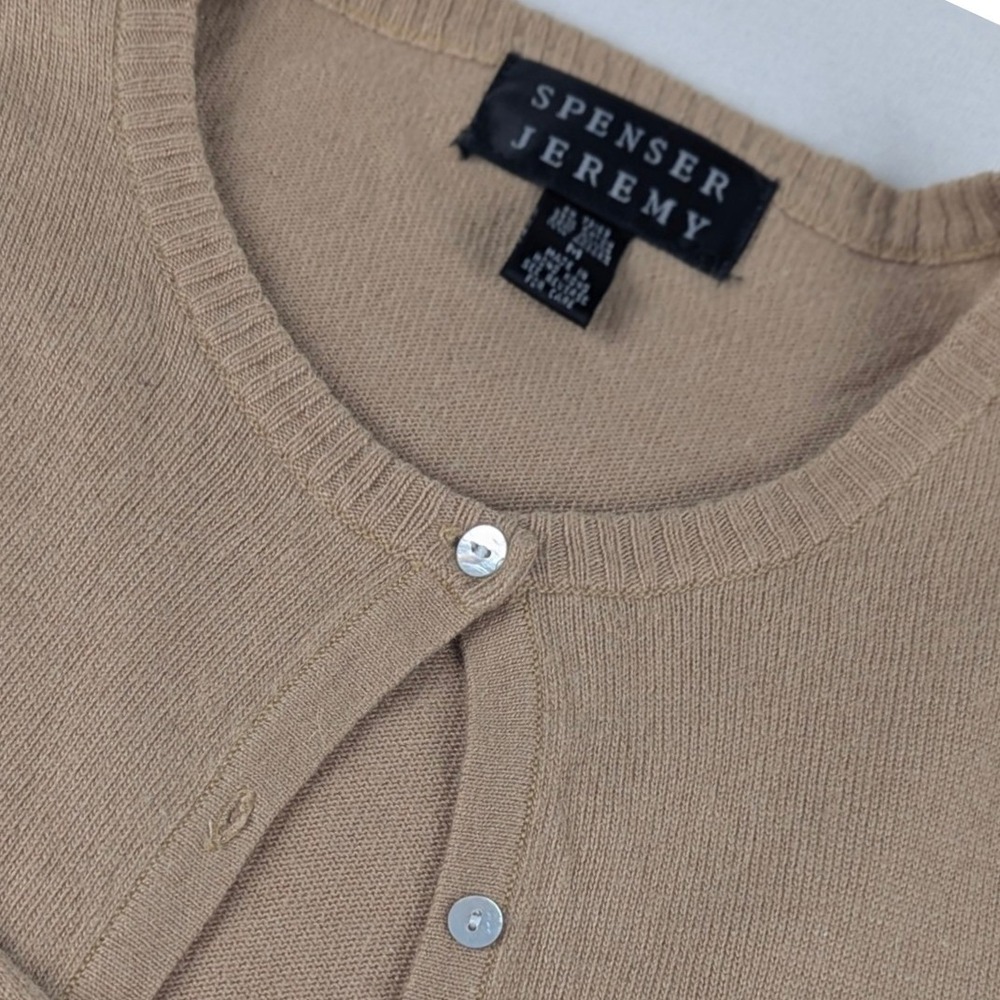 Spenser Jeremy Womens Tan Angora Blend Button Front Crewneck Cardigan Sweater M
